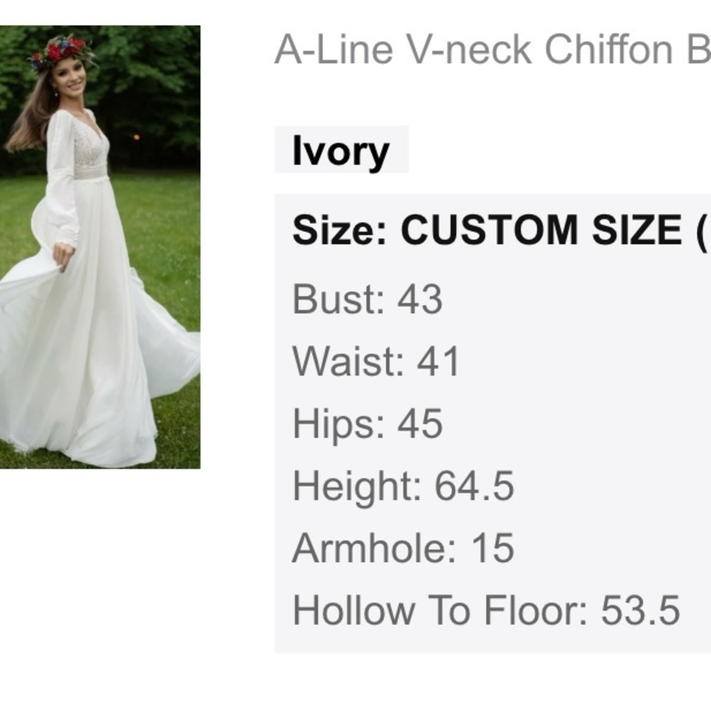 Ivory A-Line V-Neck Long Sleeve Bridal Dress